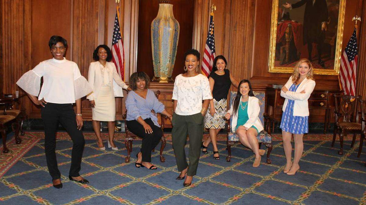As part of marking six months since the founding of the Black Women’s Congressional Alliance, the group named nine “Rising Stars.” From left: Charlyn Stanberry, Lakeisha Steele, Courtney Cochran, Mia Keeys, Veronica Duron, Liz Lee and Alma Acosta. Not pictured: Yasmin Rigney and Jacquelyn Usyk.
