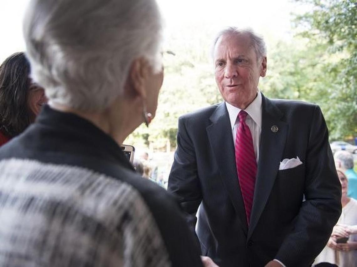 Governor Henry McMaster shakes hands with a member of the Upstate Republican Women Club in Greenville on Wednesday, September 20, 2017.