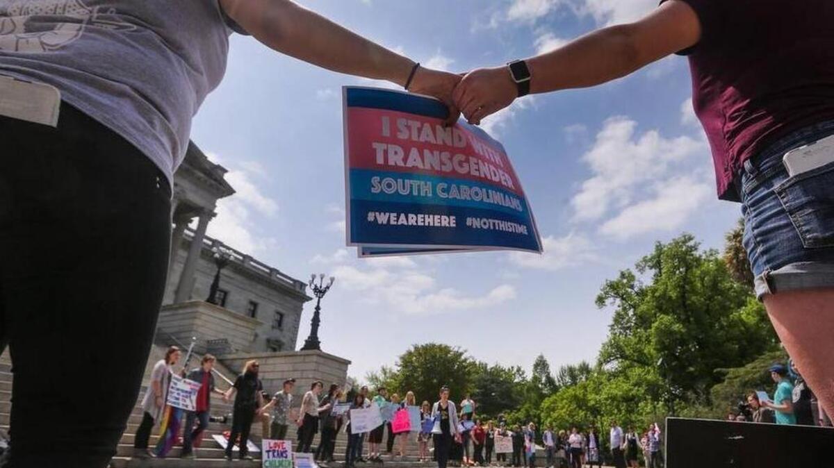 The Trans Student Alliance at USC held a rally and press conference at the State House to protest the S. 1203 bill that would ban transgender people from choosing the bathroom they use. April 13, 2016
