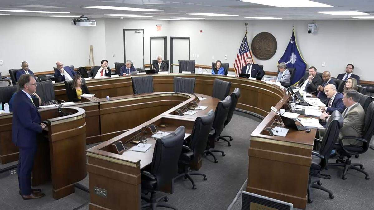State Supreme Court Associate Justice John Few testifies in front of the Judicial Merit Selection Commission on Monday, Nov. 17, 2025 as he runs for reelection. The JMSC serves as a screening committee before deciding whether a candidate is qualified for a judicial position. The full General Assembly then elects judges.