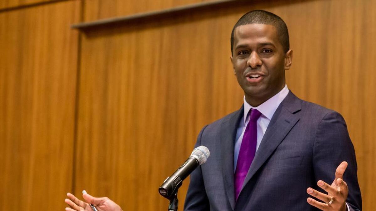 Moderator Bakari Sellers speaks during a Feb. 2, 2018, debate for Democratic candidate for governor hosted by Progress SC at the Columbia Convention Center.