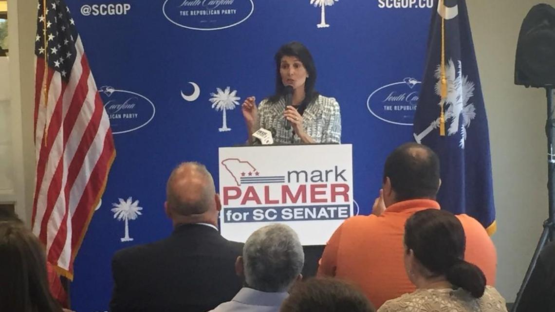 S.C. Gov. Nikki Haley speaks at an endorsement speech for state Senate candidate Mark Palmer Thursday afternoon at the Richburg Volunteer Fire Station in Richburg.