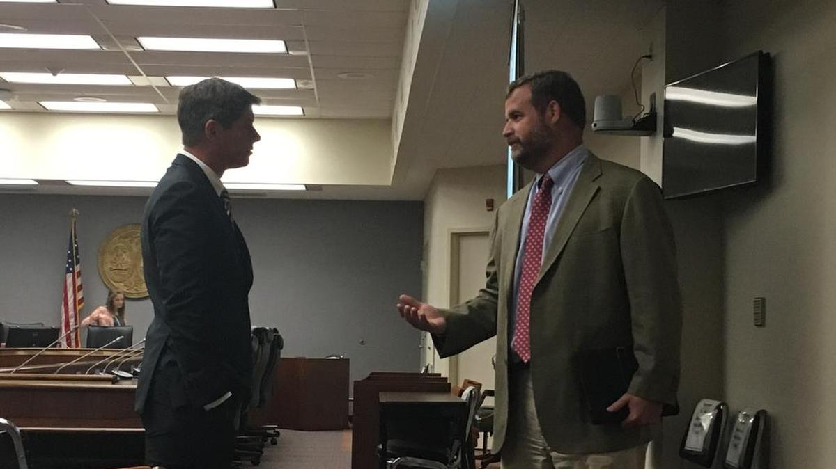 From left, Tom Winslow, with the S.C. Association of Counties, speaks to state Rep. Kirkman Finlay, R-Richland, following a subcommittee meeting at the Blatt Building on Wednesday, Oct. 11, 2017.