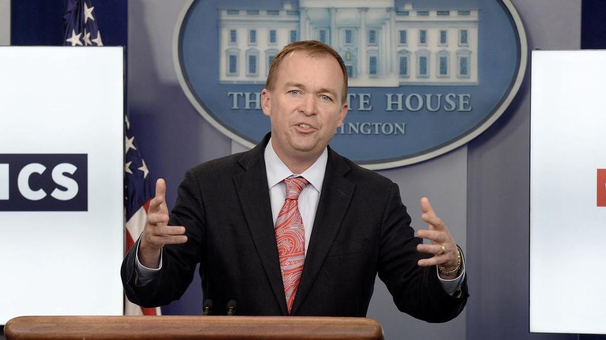 Office of Management and Budget Director Mick Mulvaney speaks at a news briefing at the White House on July 20, 2017.