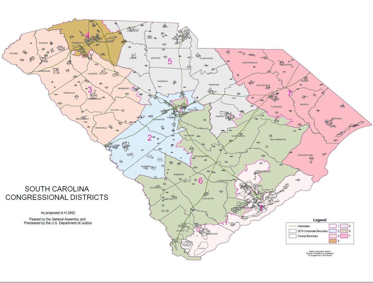 South Carolina current congressional map drawn after the 2020 census.