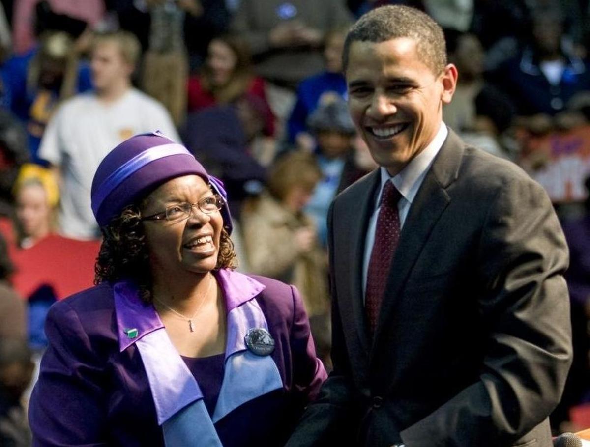 Then-Sen. Barack Obama shares a moment with Edith Childs at a rally in Greenwood in 2008.