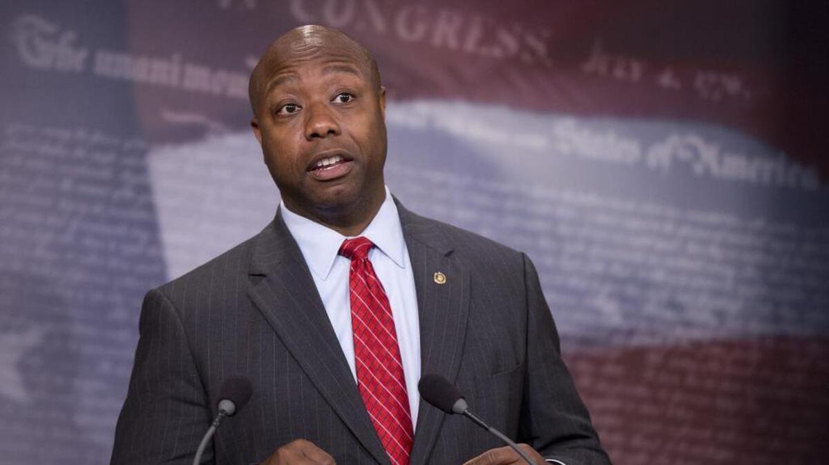 Sen. Tim Scott, R-S.C., speaks during a news conference in Washington last month.