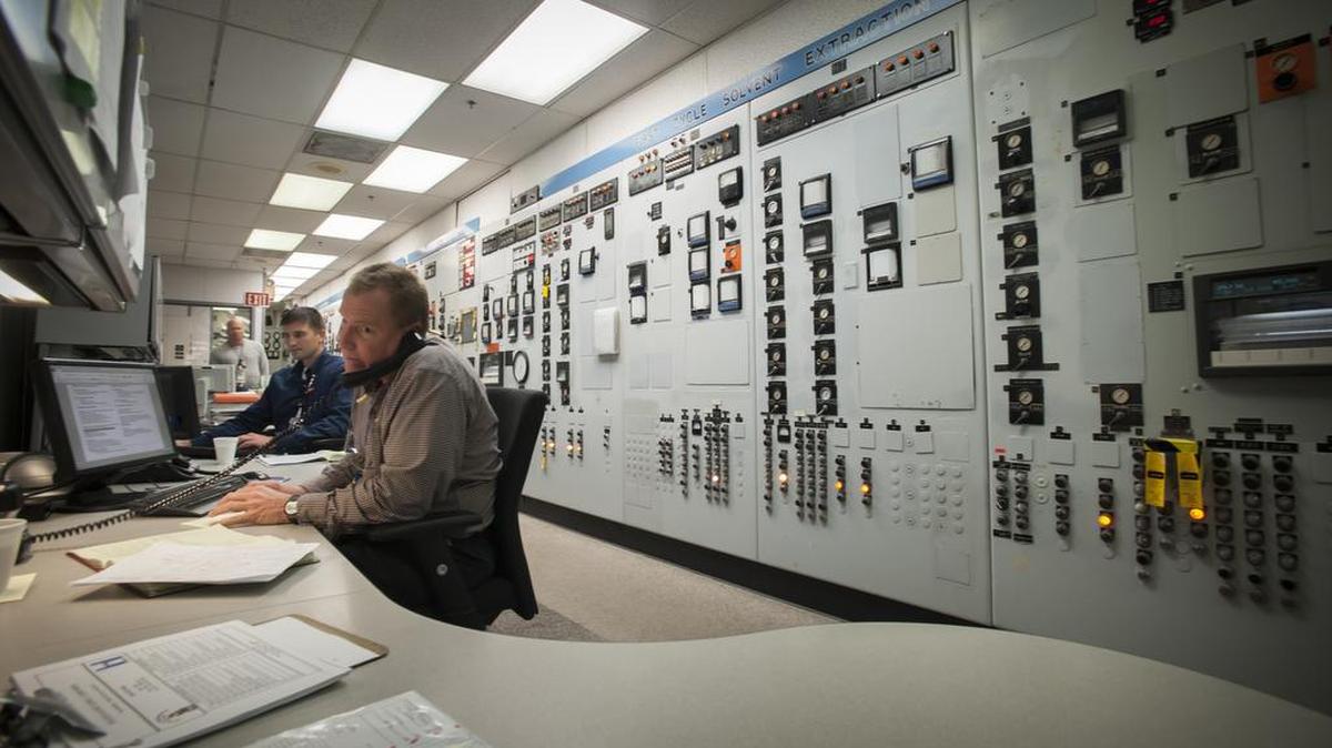 In this Nov., 20, 2013 photo, The H-Cayon control room at the Savannah River Site still uses 1950's technology with analog instruments that still operate within modern industrial safety standards. The Energy Department began to cure an environmental nightmare at the site in 1996 by opening a factory to turn liquid radioactive wastes into a safer form.