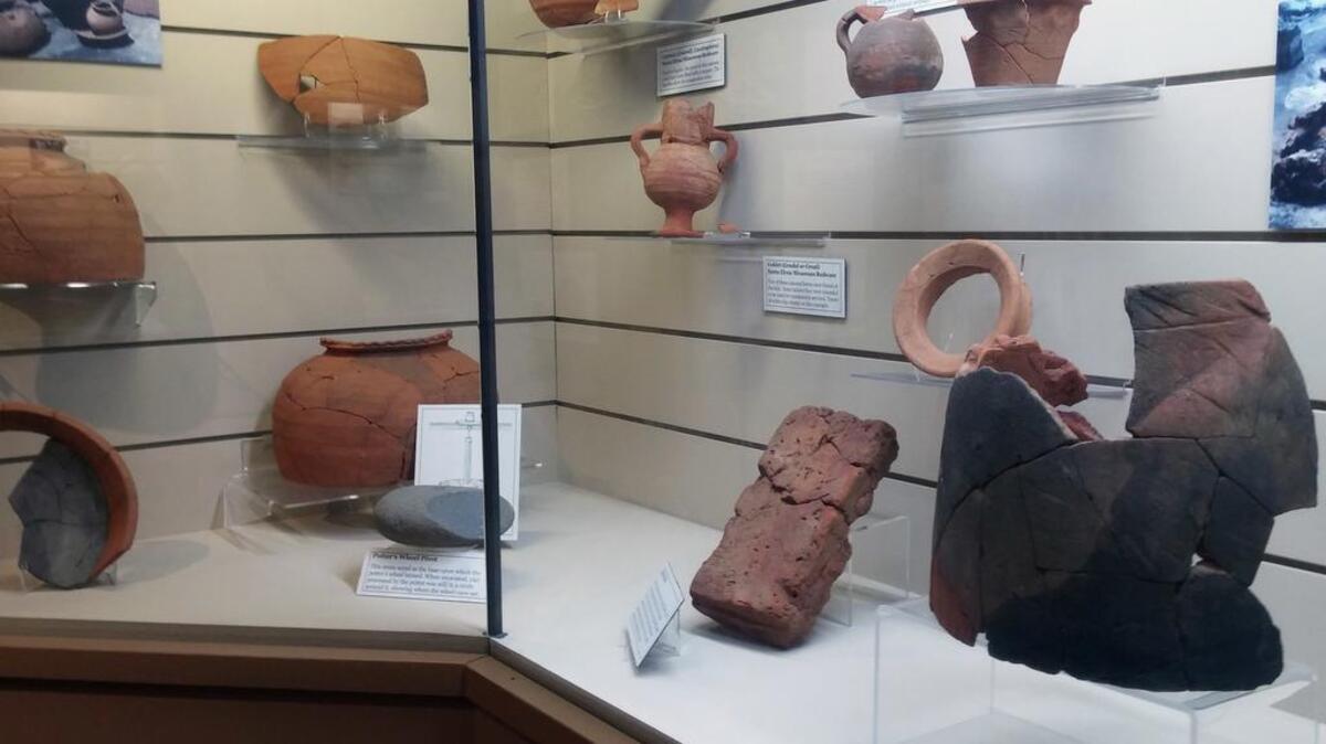 In this undated photo, pottery and other artifacts from the 450-year-old Spanish settlement of Santa Elena are on display at the Parris Island Museum in Parris Island, S.C. Archaeologists have found the location of a the San Marcos Fort, one of five forts that operated during the 21-year history of the early Spanish settlement of Santa Elena on Parris Island.