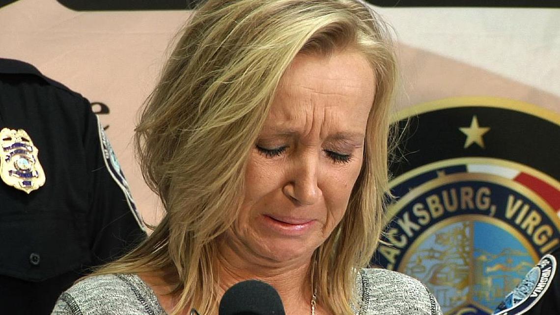 Tammy Weeks cries as she speaks to reporters on Feb. 2 in Blacksburg, Va., about her 13-year-old daughter, Nicole Lovell, who was kidnapped and killed.