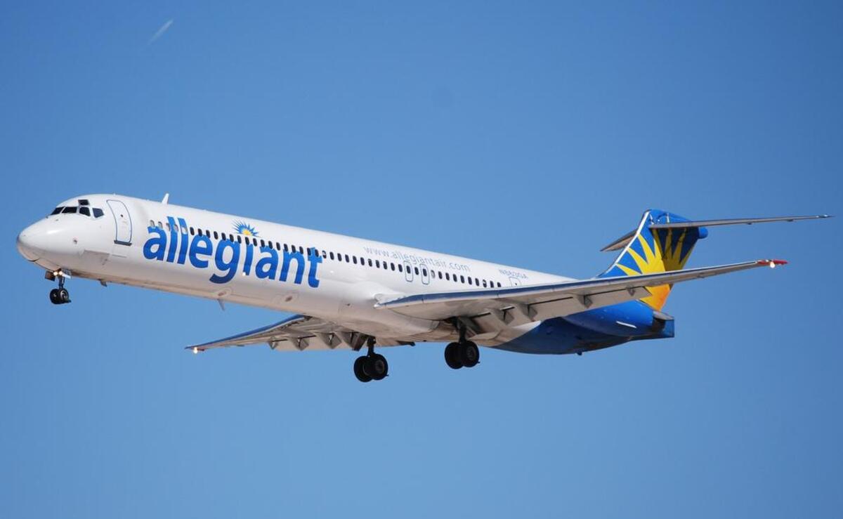 Stock photo of an Allegiant airplane.