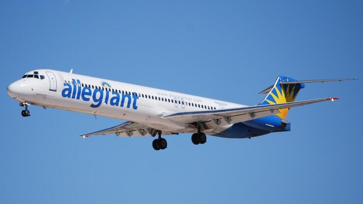 Stock photo of an Allegiant airplane.