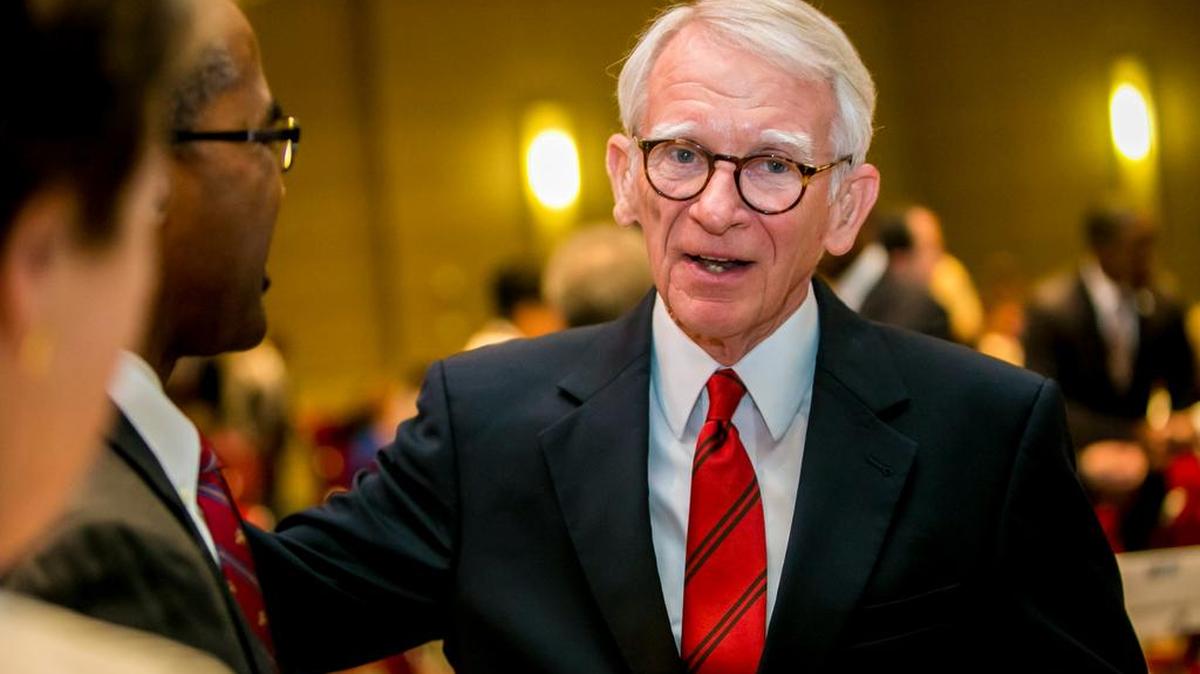 Former Charleston Mayor Joseph Riley chats during the South Carolina Democratic Party 2015 Dem Weekend at the Columbia Convention Center.