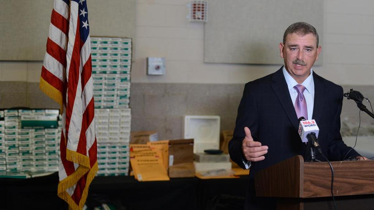 At the conclusion of Operation Rolling Thunder, Spartanburg County Sheriff Chuck Wright talks to the media about all the items confiscated and people arrested.