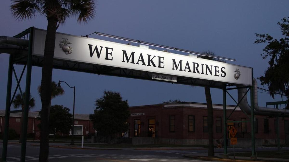 The “We Make Marines” sign at Marine Corps Recruit Depot Parris Island, S.C., is pictured in this file photo.