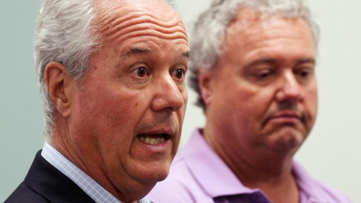 David Roberts, left, and Ronnie Roberts speak at a press conference Thursday at the York Police Department about their father, former York Mayor Melvin Roberts, who was killed in 2010. Julia Phillips, the woman convicted of accessory to murder in his death, died in prison on Wednesday.