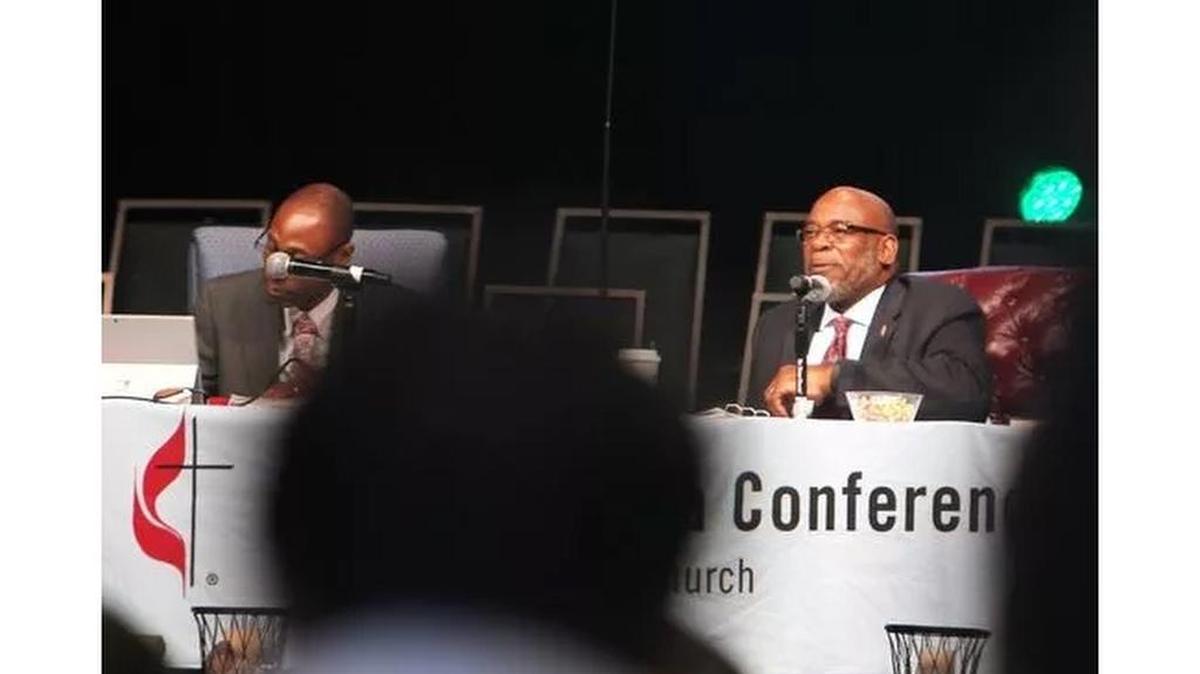 Bishop Jonathan Holston, right, at the South Carolina Conference of The United Methodist Church.