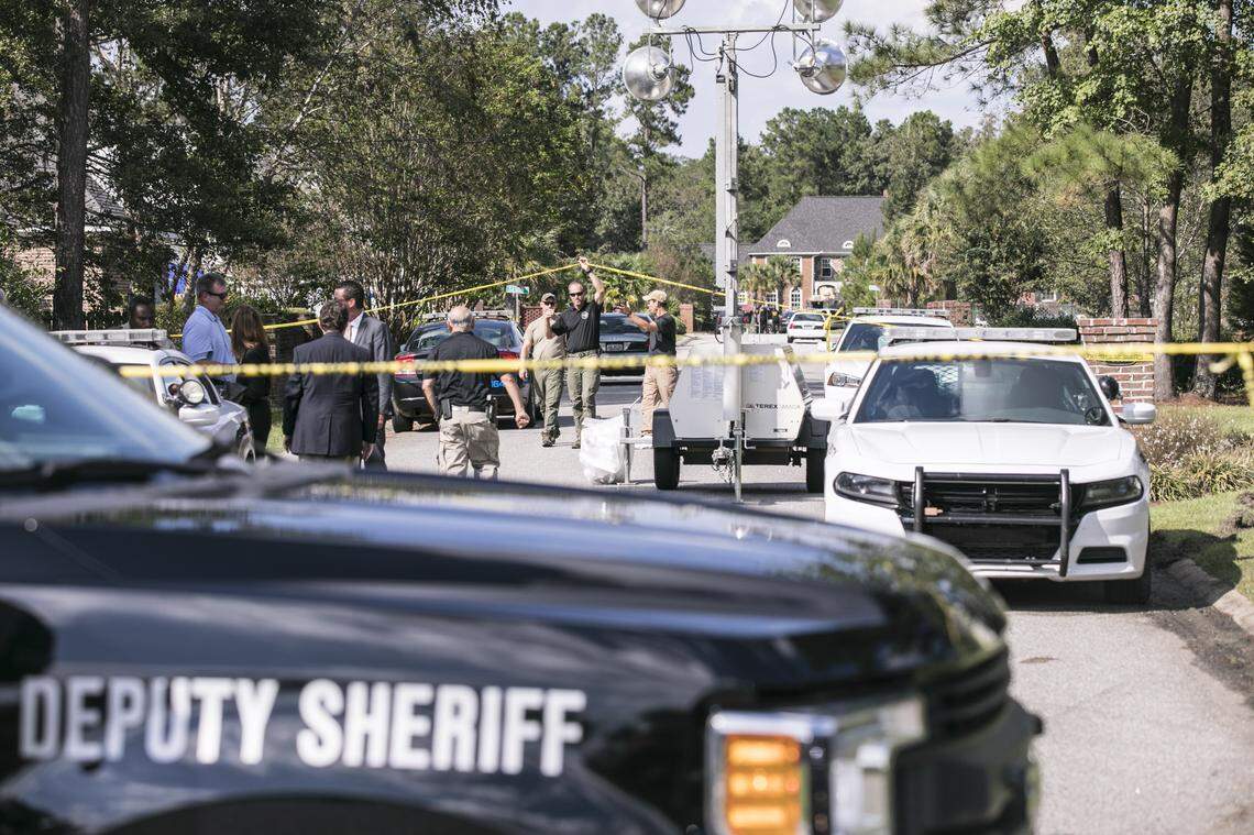 Law enforcement from many agencies clog Ashton Drive in Florence where Sgt. Terrence Carraway was shot and killed during a standoff in which six other police were injured on Wednesday evening. Oct. 4, 2018