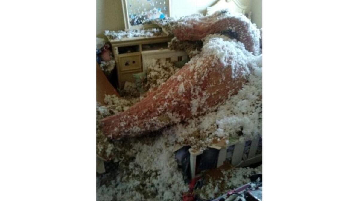 Collapsed ceiling in the bedroom of Shemwood Crossing.