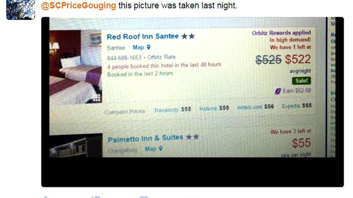 Images from real tweets and other postings from those claiming price gouging during and after the arrival of Hurricane Matthew with the hash tag of @SCPriceGouging.