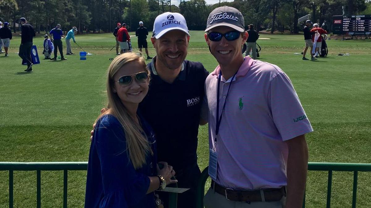 Pro golfer Ben Crane, center, helped Matt Lehman ask his girlfriend, Kaera Handy, to prom during RBC Heritage Presented by Boeing on Thursday, April 14, 2016.