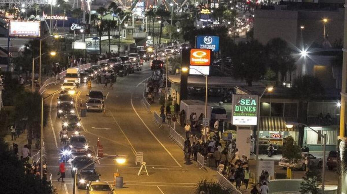 View North from atop a garage on 9th Avenue South. Sights and Sounds from the 2016 Atlantic Beach Bikefest in Myrtle Beach.