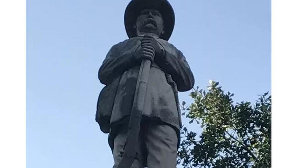 The Greenville County Confederate Monument stands along Main Street just outside the entrance to Springwood Cemetery.