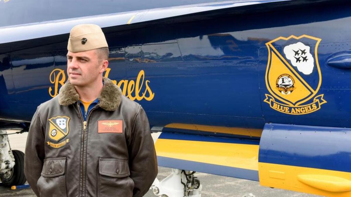 This May 19, 2016, photo shows Marine Capt. Jeff Kuss at an air show in Lynchburg, Va. A Blue Angels F/A-18 fighter jet crashed June 2, 2016, near Nashville, Tenn., killing the pilot just days before a weekend air show performance, officials said. A U.S. official said the pilot was Kuss.