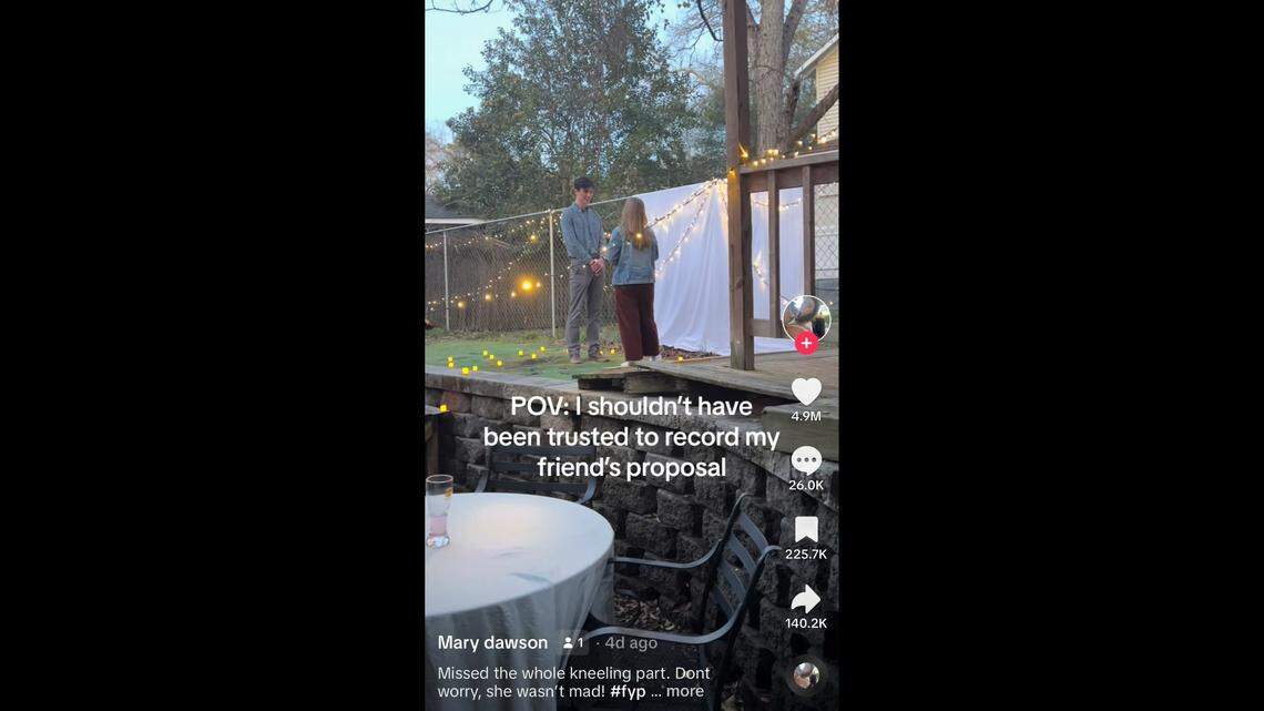 A woman got distracted while trying to record her friend’s proposal in South Carolina.