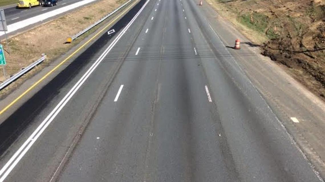 The lanes on Interstate 77 suddenly widen in a construction zone, but should be fixed by Friday. This is a view from the Lakeview Road overpass looking north toward Harris Boulevard.