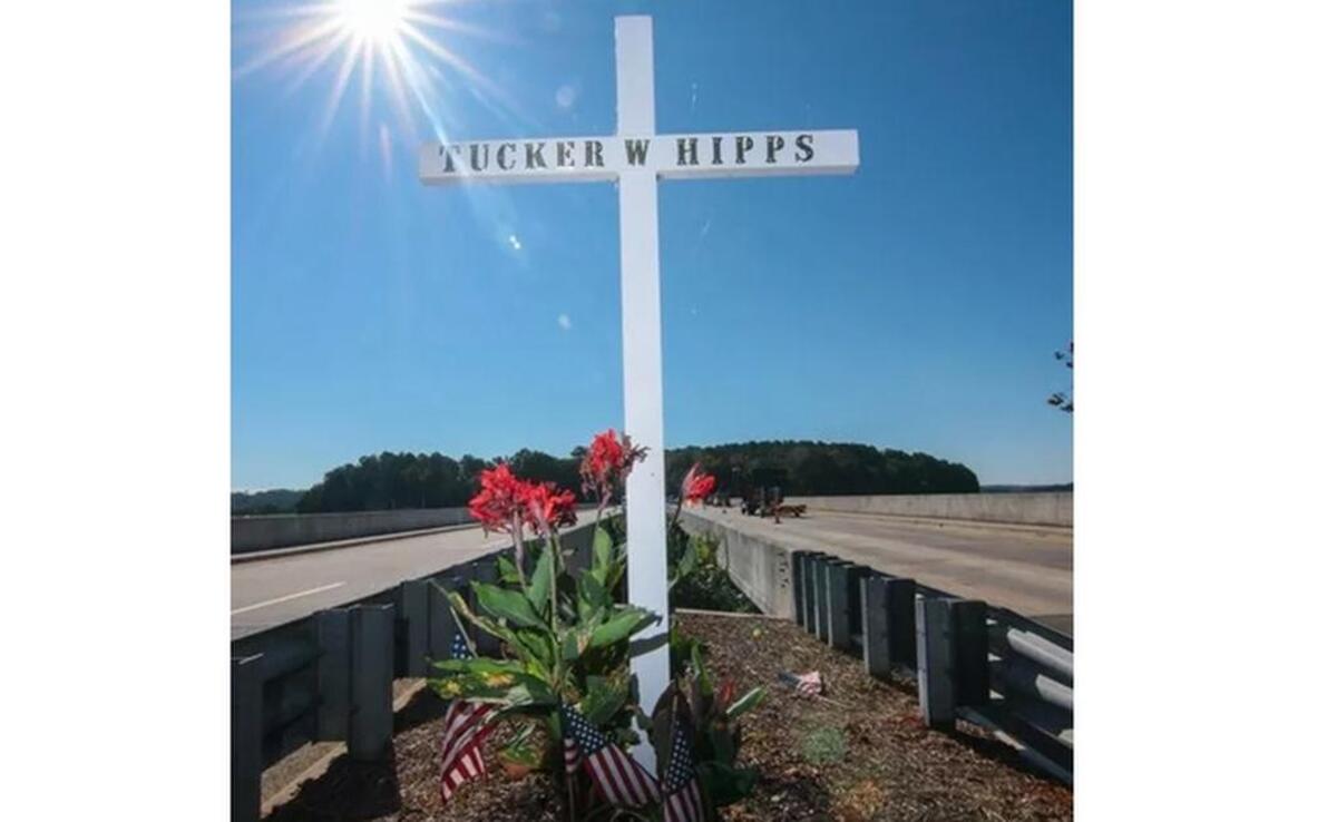 A memorial stands for Tucker Hipps, who died in Sept. 22, 2014, after a fall off the S.C. 93 bridge over Hartwell Lake near Clemson University.