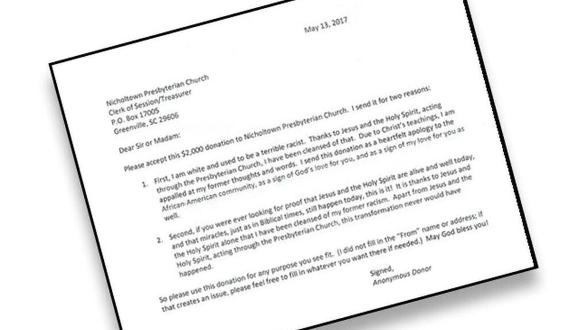 Two money orders for $1,000 each accompanied this letter of apology.