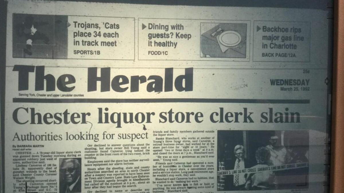 1992 Chester killing of Lindsay Cameron committed by Melvin “Smokey” Harris.