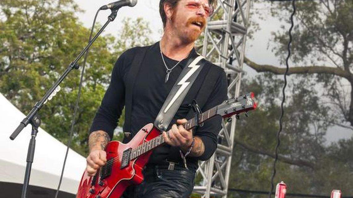 In this Sept. 11, 2015 file photo, Jesse Hughes of Eagles of Death Metal performs at Riot Fest & Carnival in Douglas Park in Chicago. Hughes was scheduled to perform, Friday, Nov. 13, 2015, with the band at the Bataclan concert hall in Paris where patrons were taken hostage. (Photo: Barry Brecheisen, Barry Brecheisen/Invision/AP)