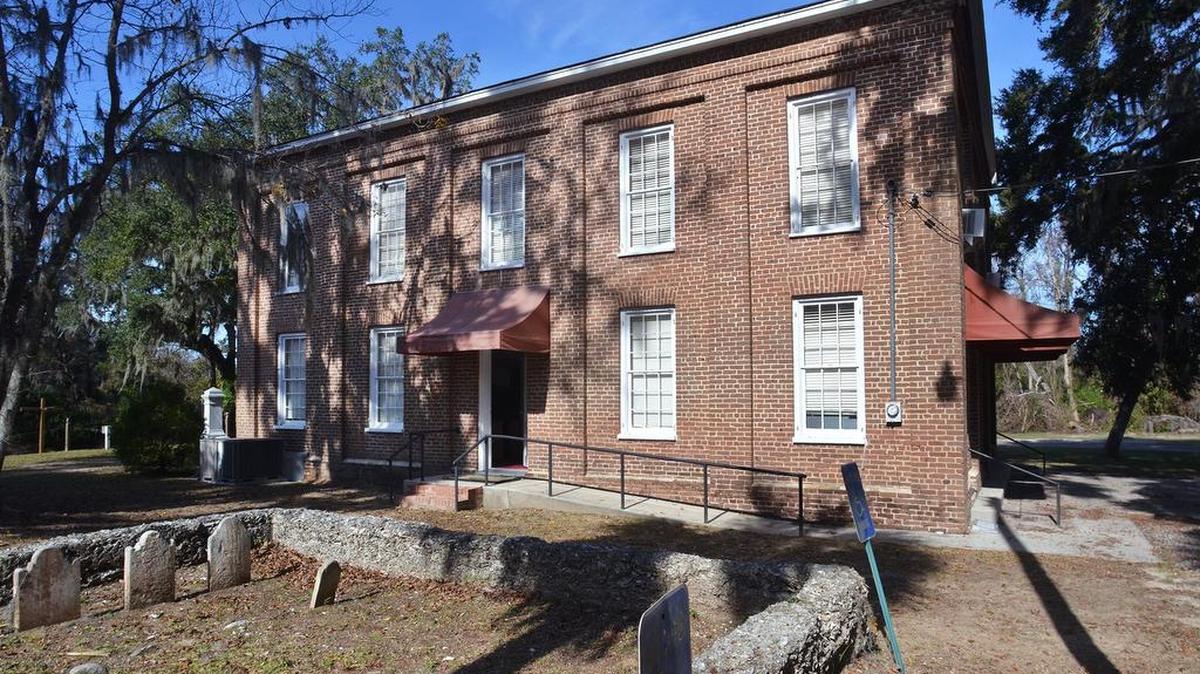 Brick Baptist Church, constructed in 1855, stands across from the Penn Center on St. Helena Island.