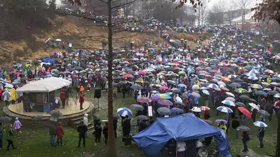 A large group gathers in Falls Park for a Women's March rally in Greenville on Saturday, January 21, 2017.