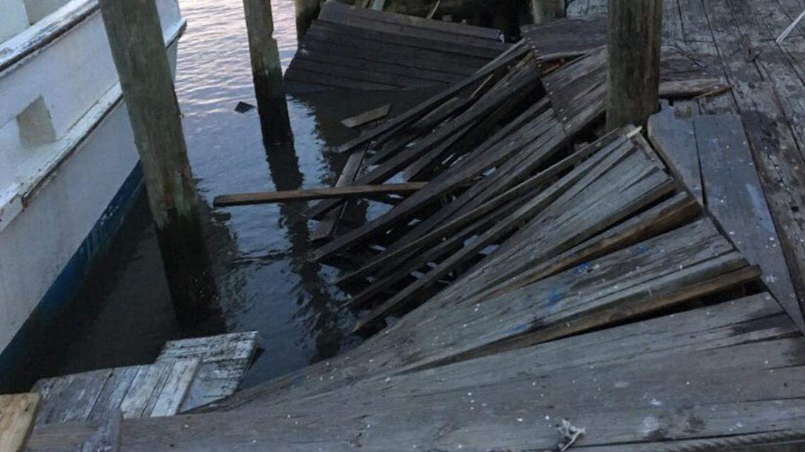 A dock collapsed at a Mount Pleasant, SC, restaurant Saturday night, sending 20 people into the water. Three were taken to a hospital with minor injuries, police said.