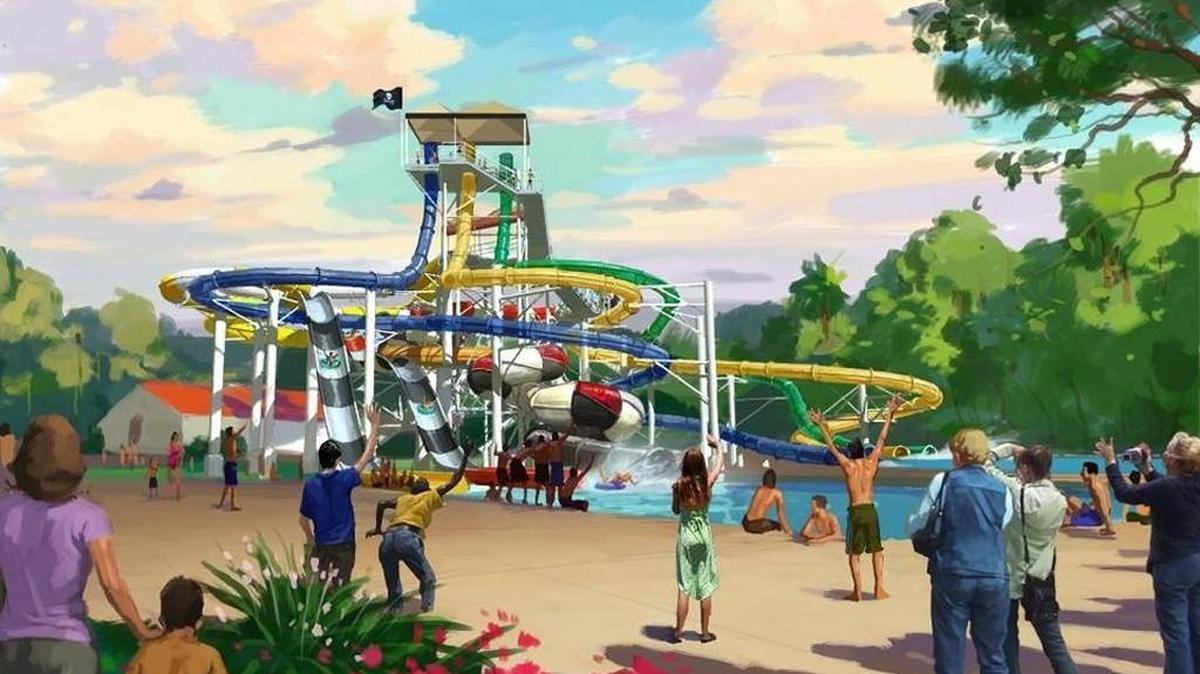 A new six-story-tall water slide complex water slide complex at Carowinds’ Carolina Harbor, which is scheduled to open in May.
