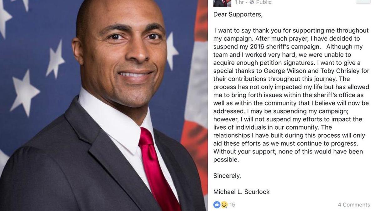 Michael Scurlock and the Facebook post announcing the end of his run for York County sheriff.
