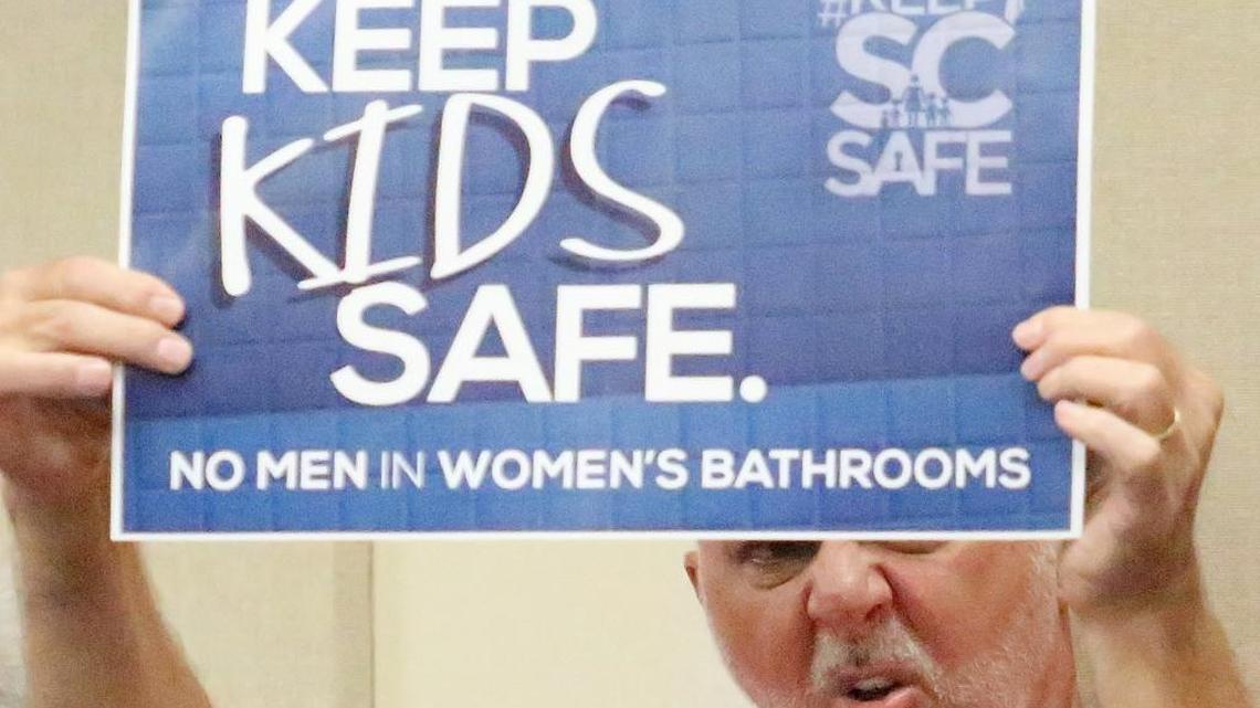 Hundreds gather at an Horry County Schools meeting relating to transgender students bathroom use on Monday, May 2, 2016. As the board was in executive session the group began singing and praying until a woman stood to ask why all students shouldn't have the same rights. Her questions and responses to their questions were occasionally drowned out by singing and shouting. When the board reconvened, it approved a resolution to follow the Title IX ruling but support a Virginia school district challenging the ruling.