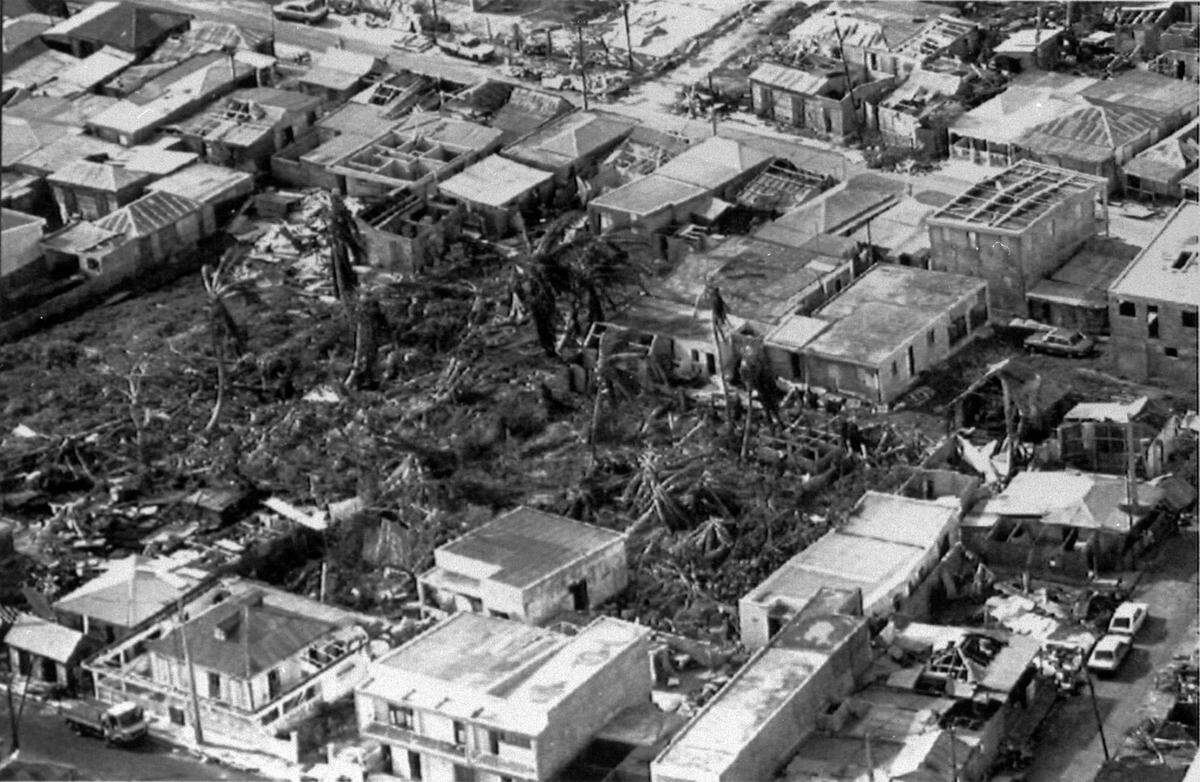 Damaged homes on the east coast of Guadeloupe, after Hurricane Hugo hit the area. Hugo reportedly killed five and left at least 10,000 homeless on the Caribbean island. (AP Photo)