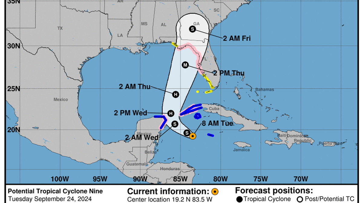 This graphic created by the National Weather Service/NCEP Weather Prediction Center (WPC) shows the projected path.
NATIONAL HURRICANE CENTER