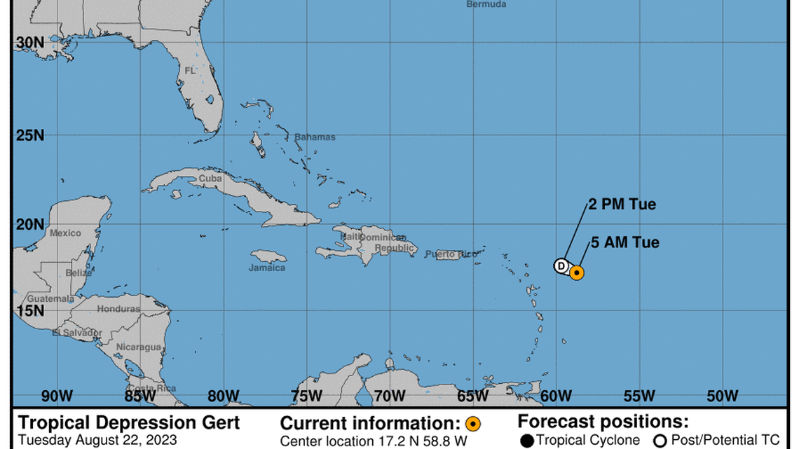 Tropical Depression Gert: little change in direction in the Atlantic Ocean