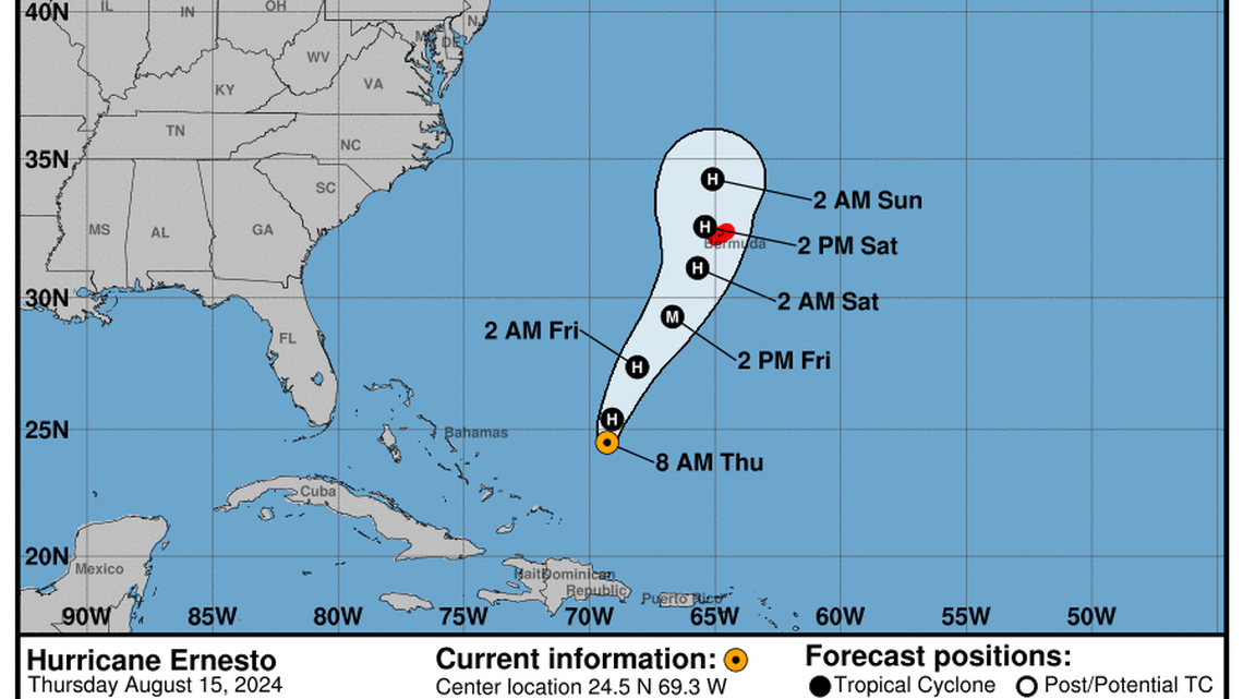Thursday, Aug 15: Latest updates from the NHC on Category 1 Hurricane Ernesto