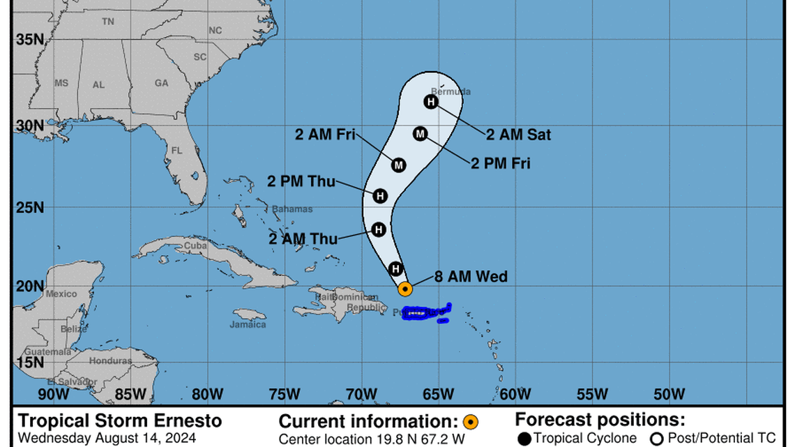 Monitoring Tropical Storm Ernesto: NHC’s Wednesday, Aug 14 latest advisory
