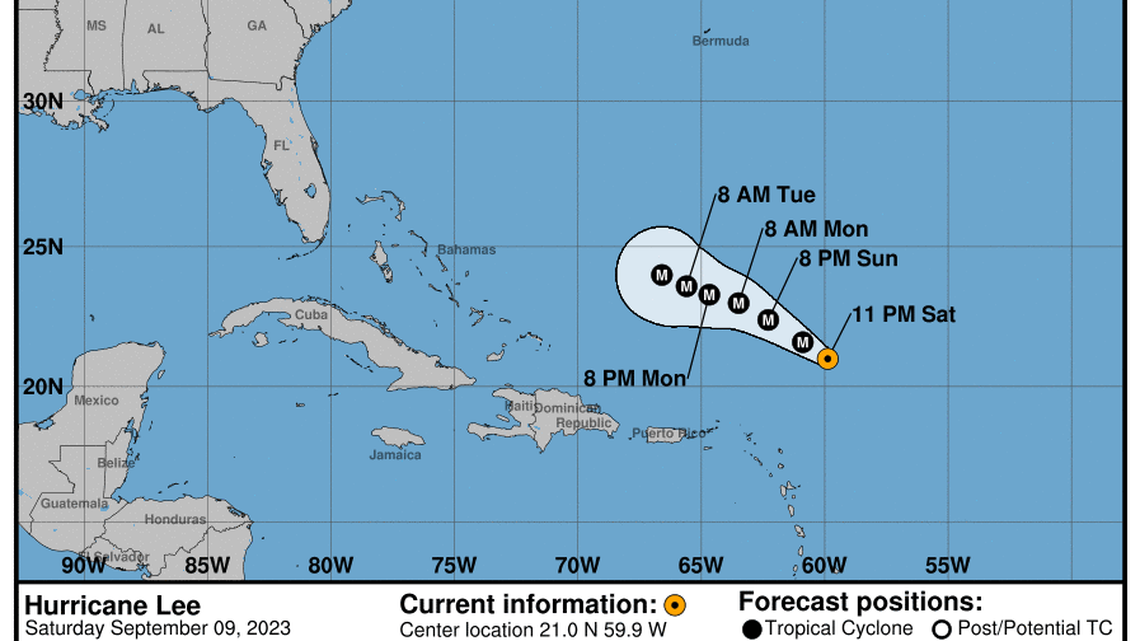 Category 2 Hurricane Lee updates from the National Hurricane Center for Sunday, Sep 10