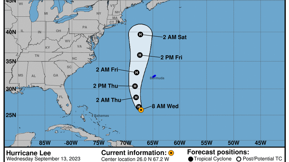 Category 3 Hurricane Lee updates from the National Hurricane Center for Wednesday, Sep 13