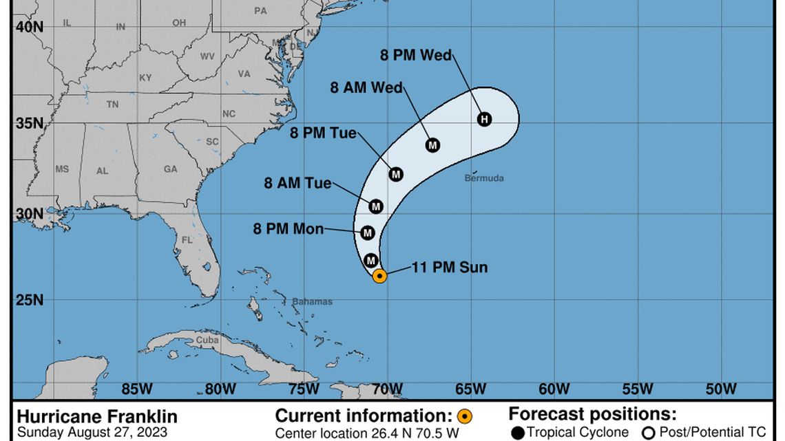 Franklin strengthened to a Category 3 hurricane on Monday