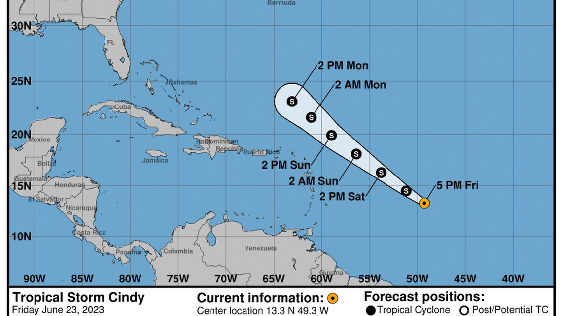 Tropical Storm Cindy: ‘Some slight strengthening is forecast tomorrow, followed by gradual weakening into early next week’