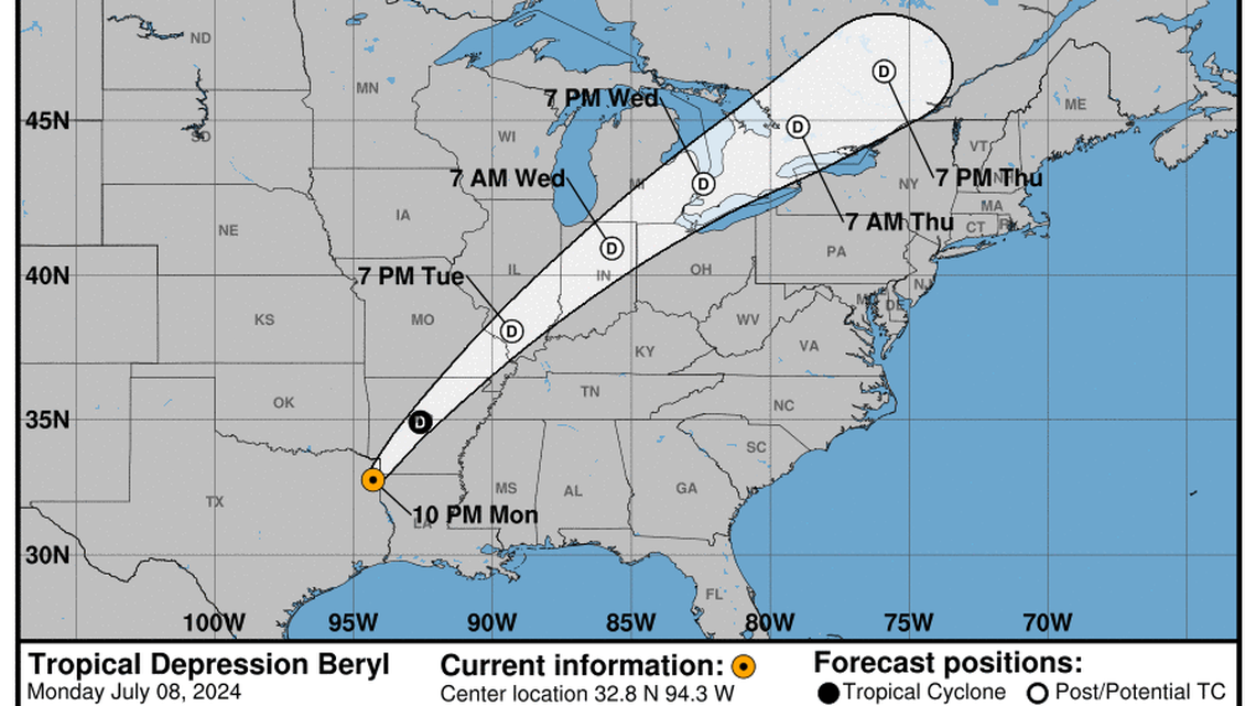 Beryl: Wednesday, Jul 10 status update from the National Hurricane Center for Post tropical Cyclone